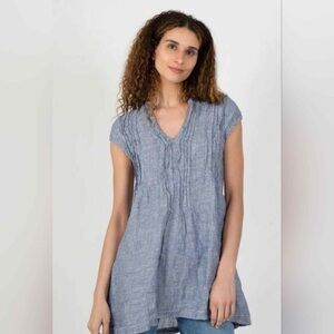 CP Shades Regina Tunic Blouse Size S in Blue Chambray Linen
